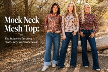 Grace+Emma Mock Neck Mesh Top featuring an all-over horse print and fitted silhouette.