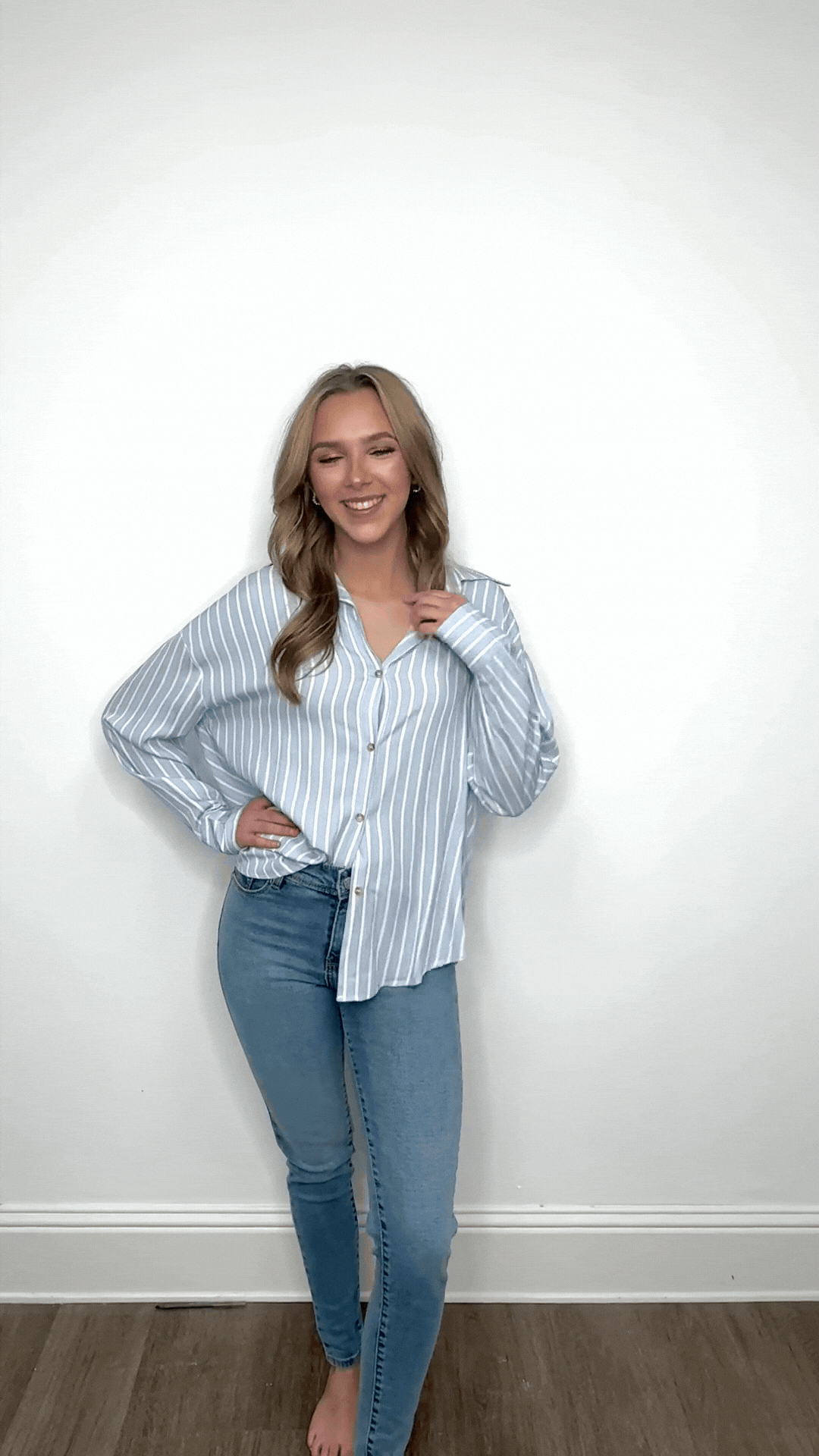 Kathryn Classic Button-Up, Blue Stripes