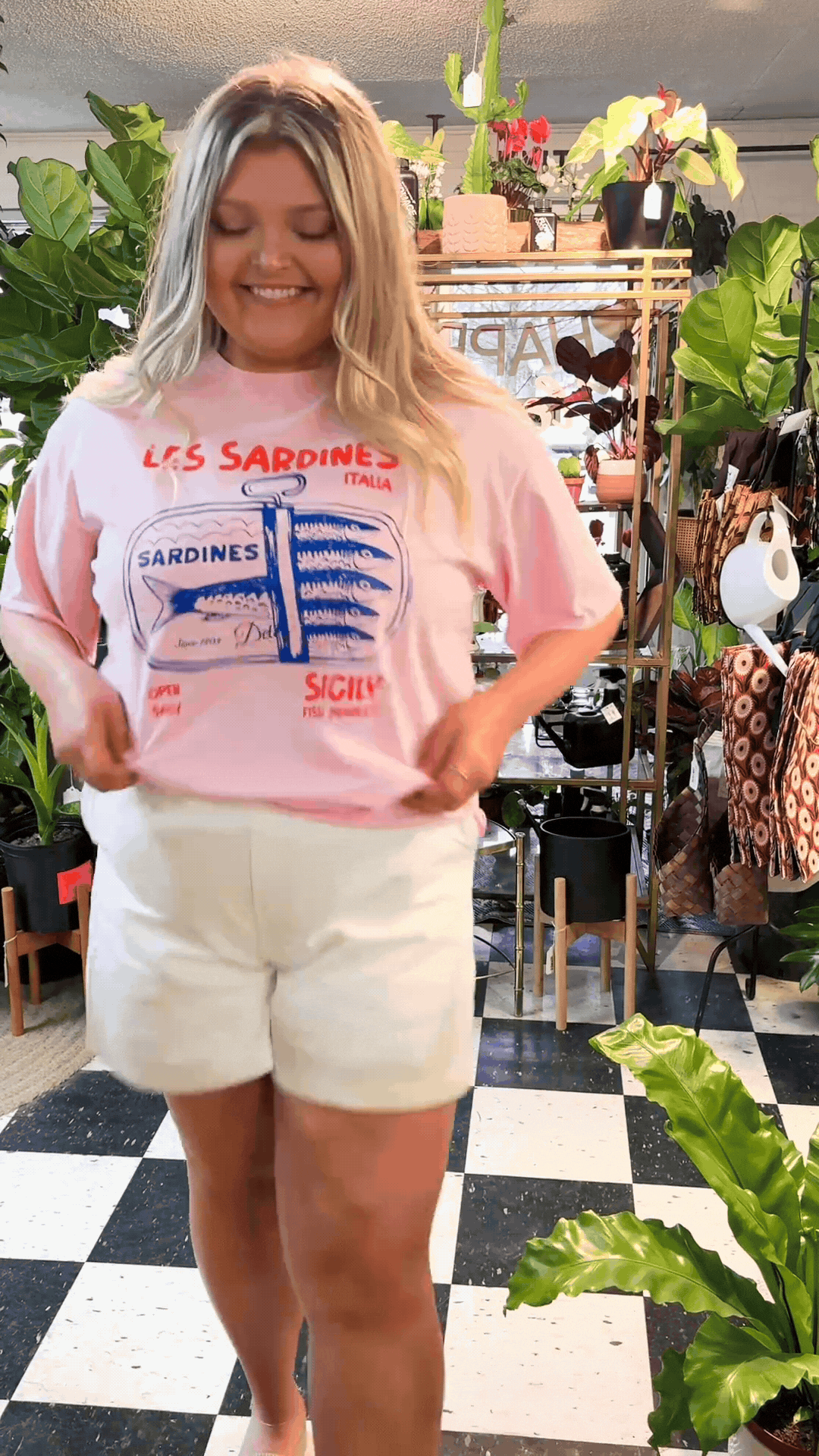 Les Sardines on Pink Tee Shirt