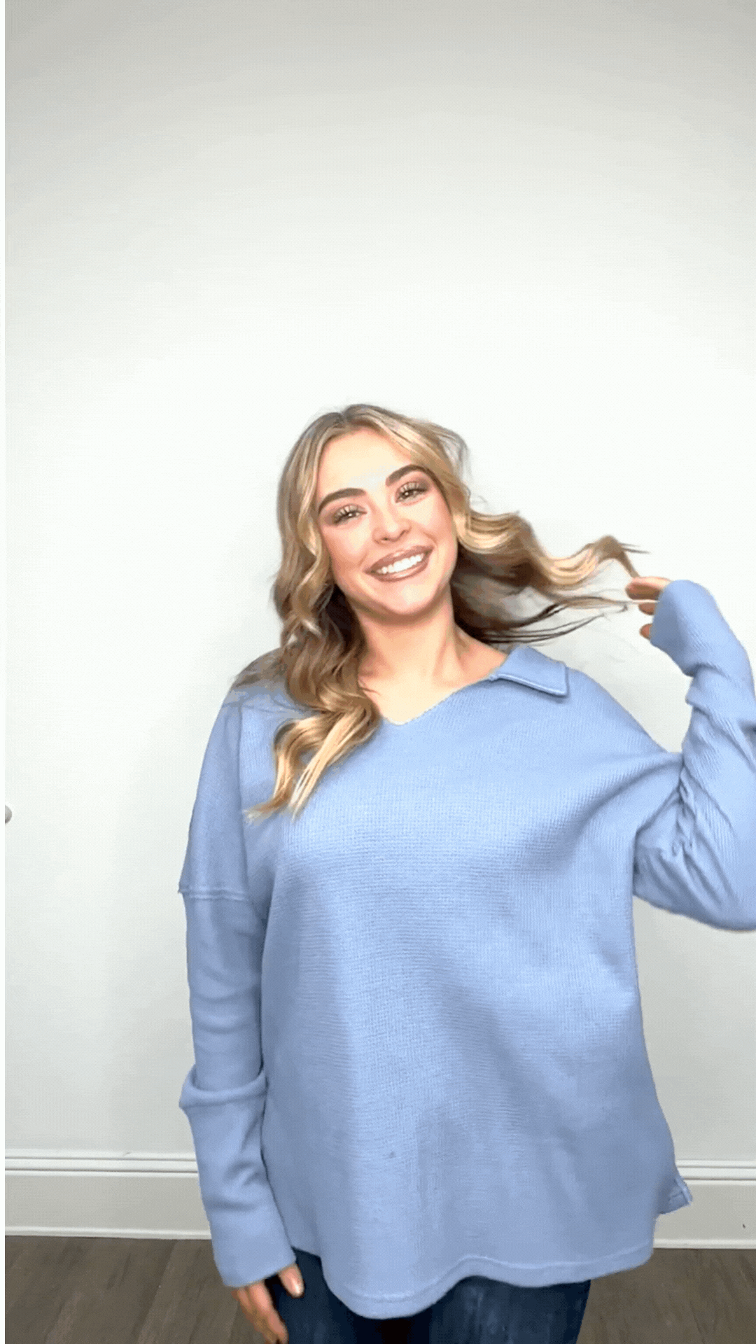 Waffle Knit Top, Blue