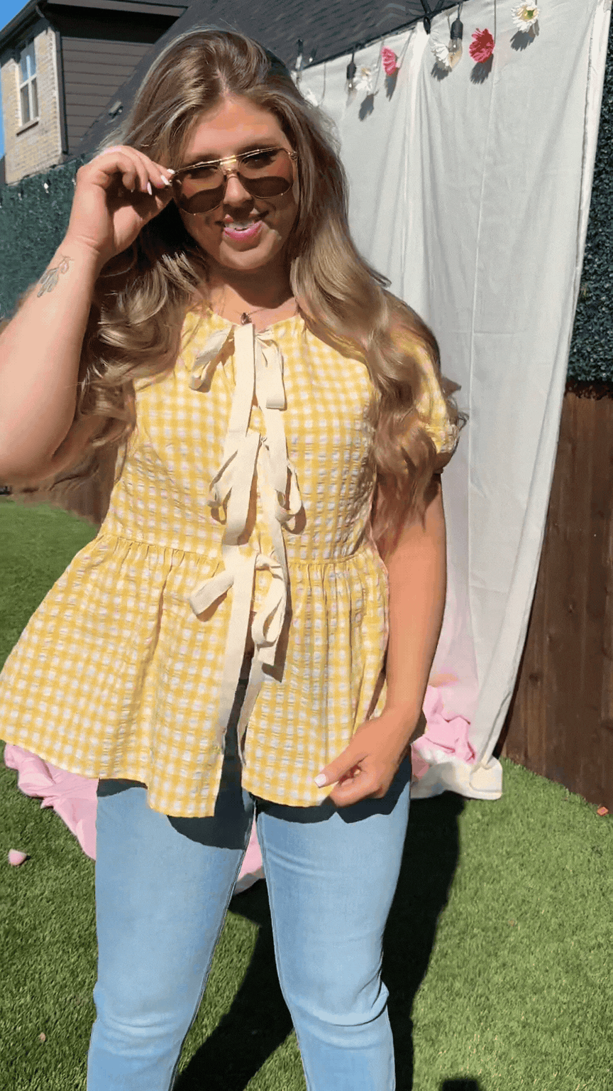 Gingham Blouse With Bows, Yellow