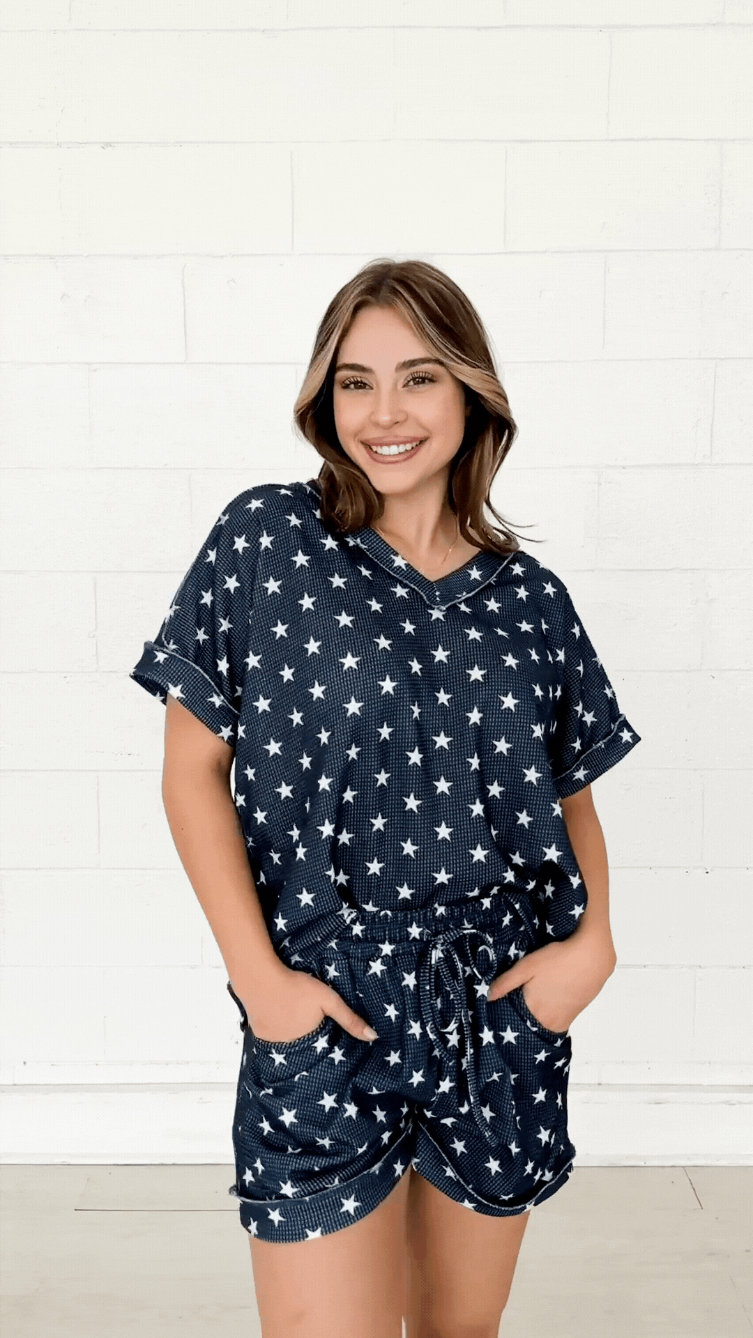 The Lucy Navy Stars Waffle Knit Top