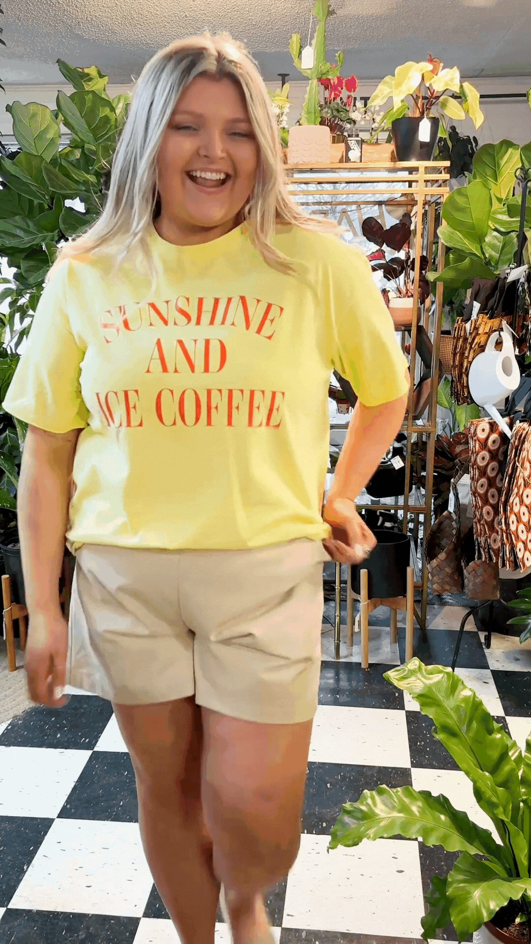 Sunshine & Ice Coffee On Yellow Relaxed Fit Tee