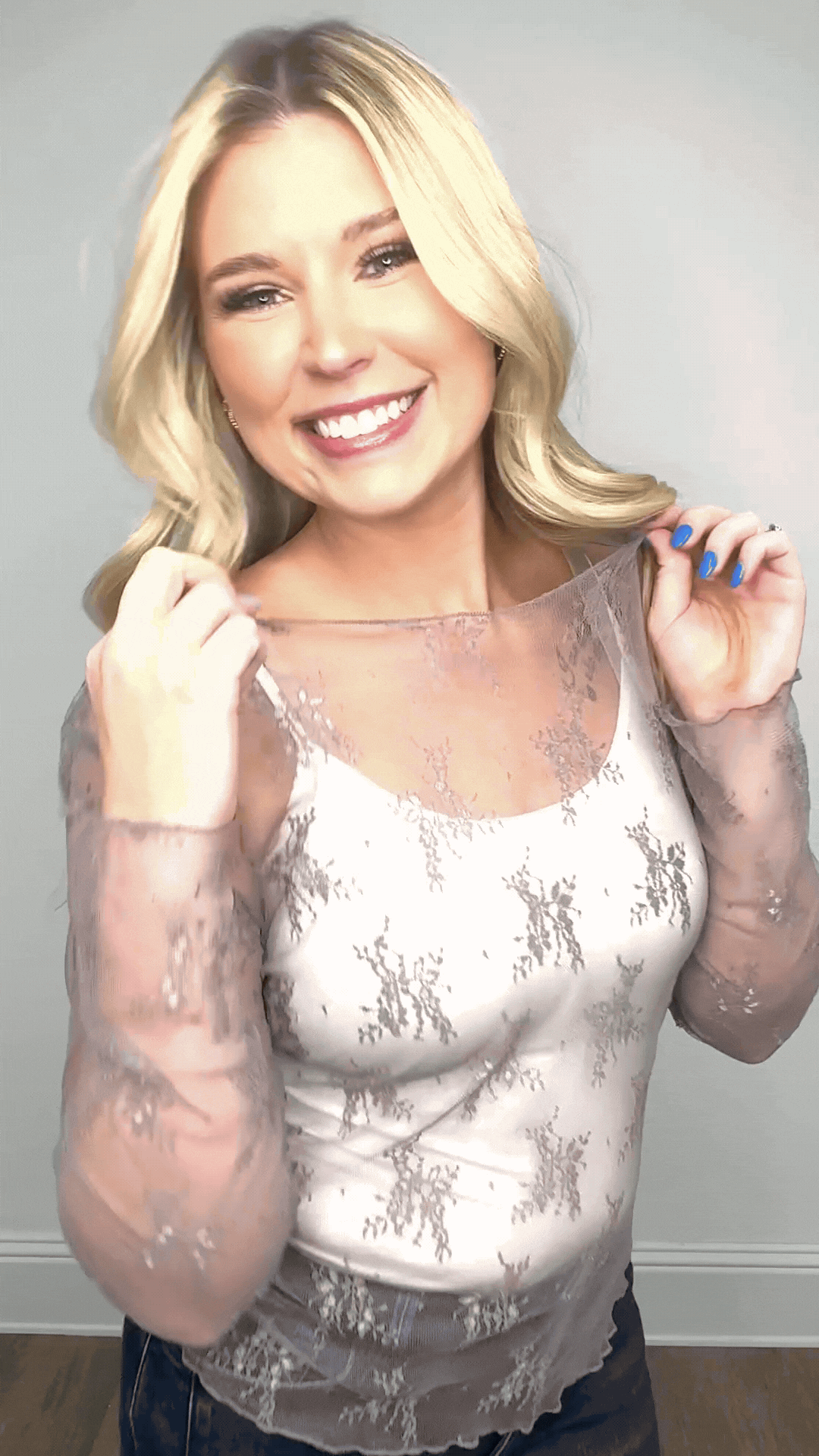 Lace Long-sleeve Top, Grey