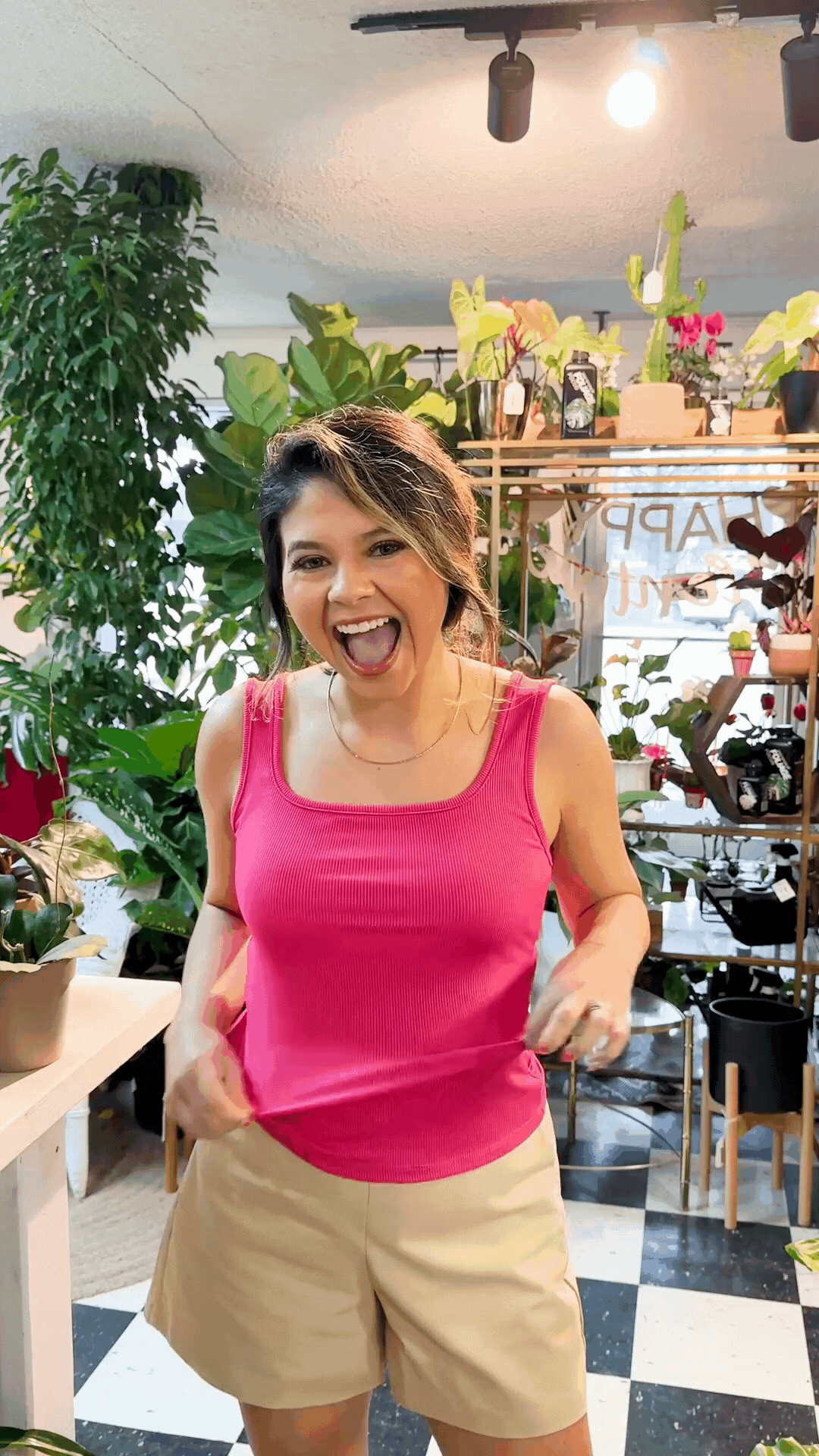 Bella Square Neck Rib Knit Tank Top, Pink