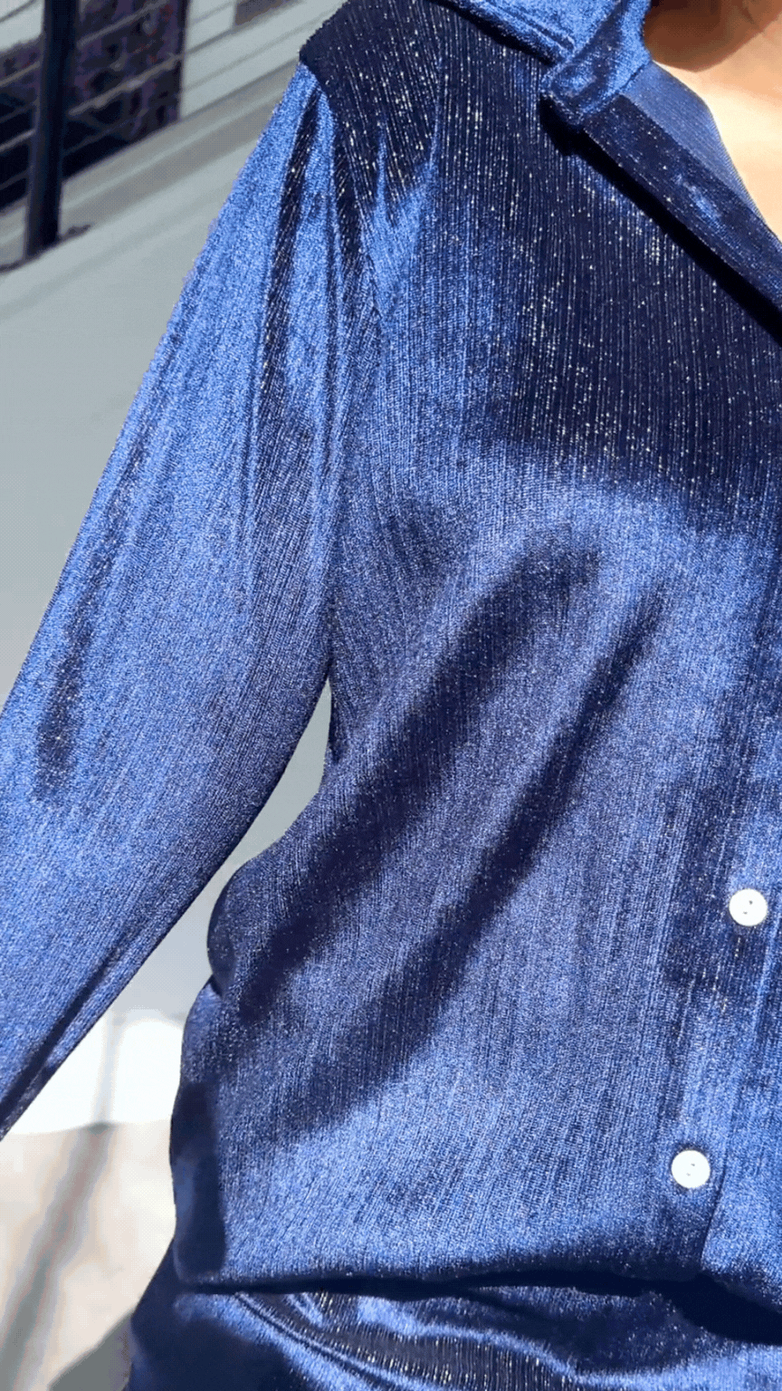 Velvet Button-Up Top, Navy