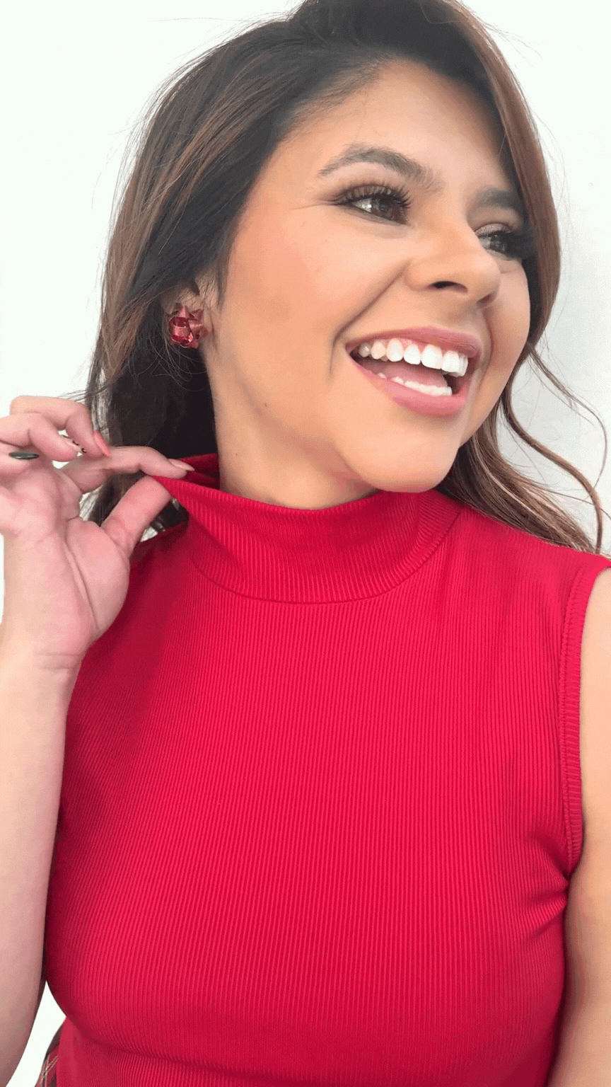 Sleeveless Ribbed Turtleneck, Red