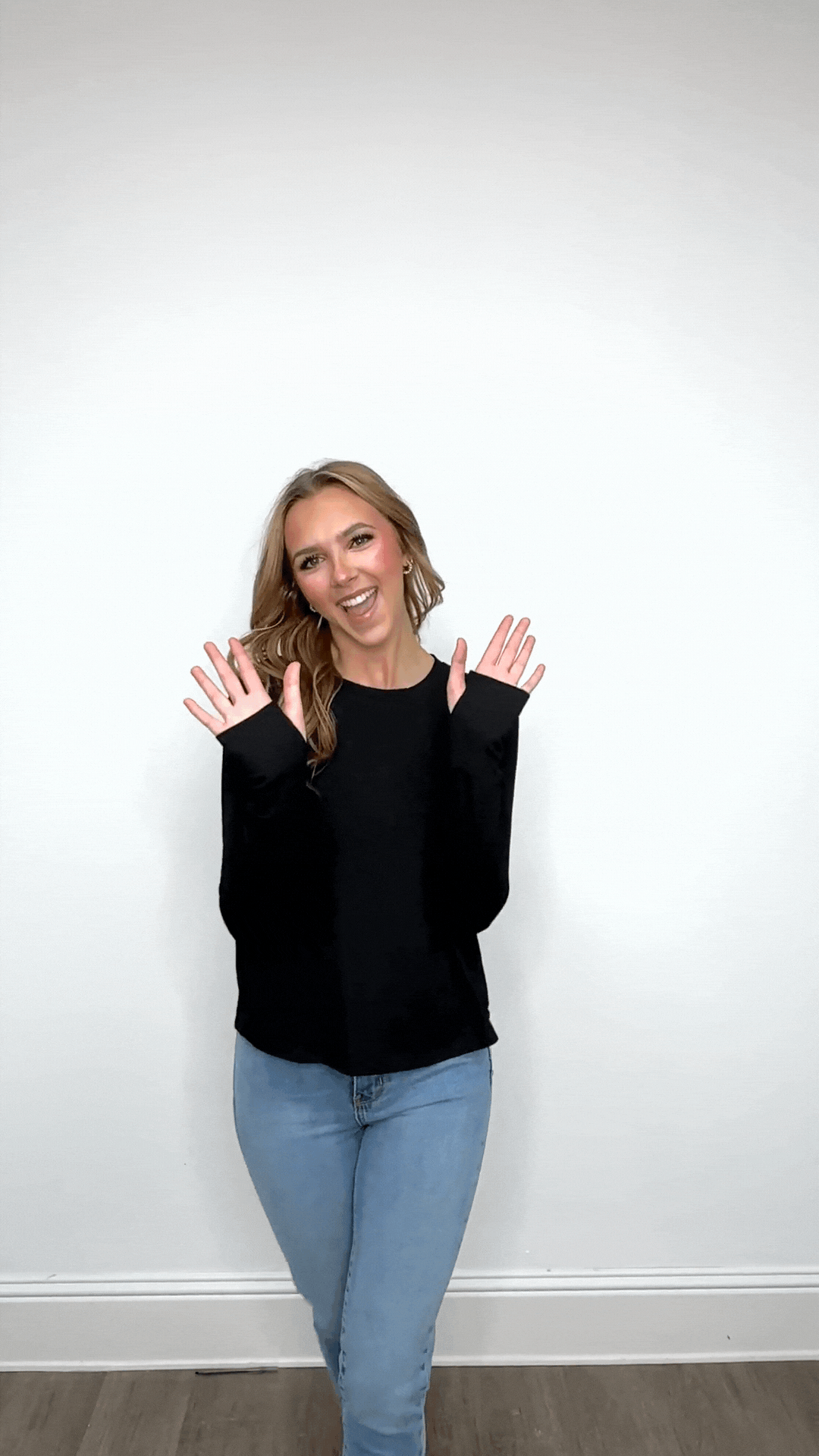 Ribbed Long-Sleeve Top, Black