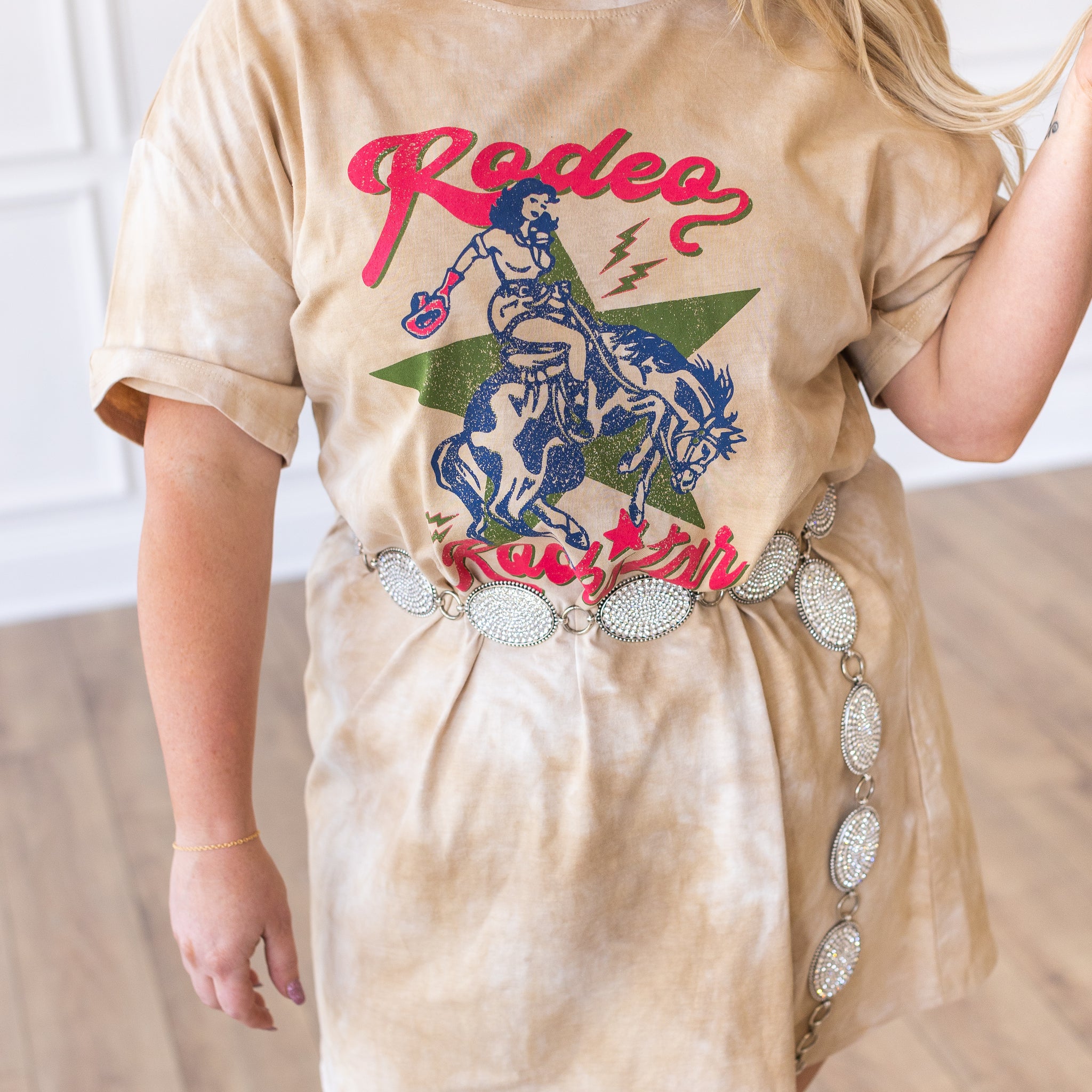 A Weekend In Dallas Oval Iridescent Crystal Concho Link Belt Plus