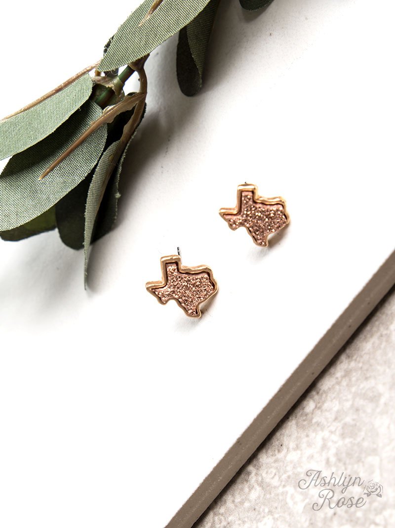 Texas Druzy Stud Earrings, Rose Gold