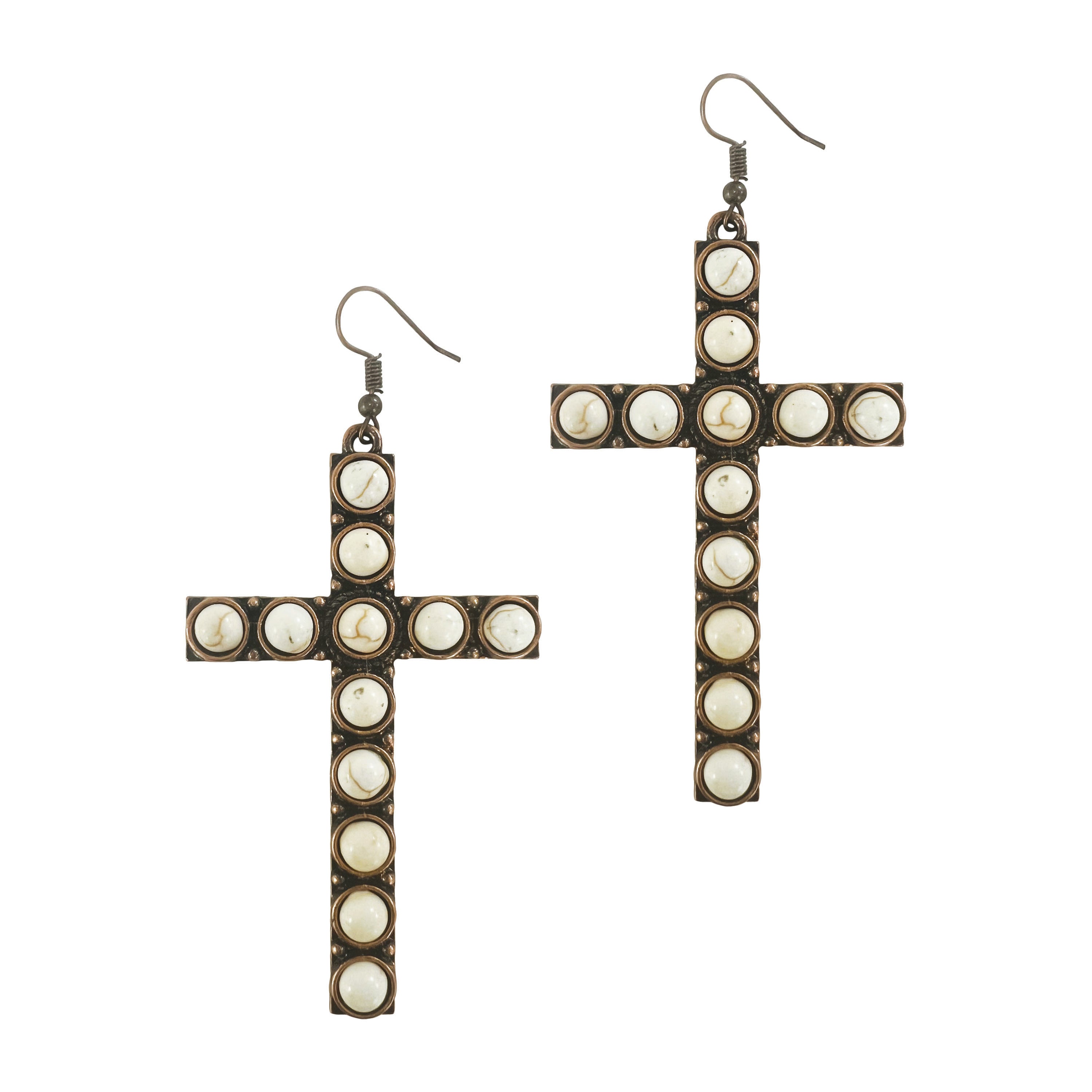 Stone Cross Earrings, Cream