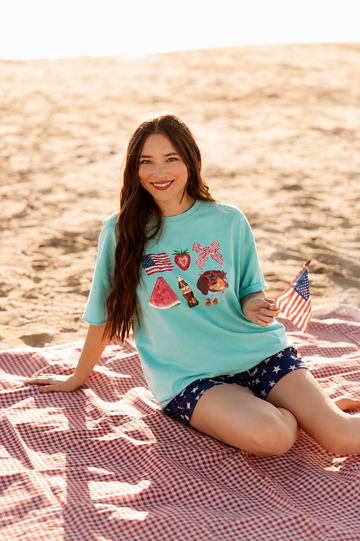 All American on Turquoise Boxy Tee