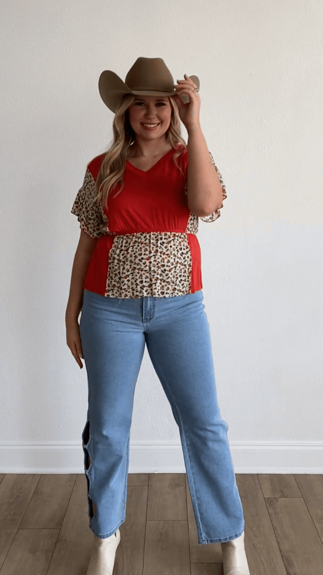 Pattern Block Babydoll Top, Multi-Print