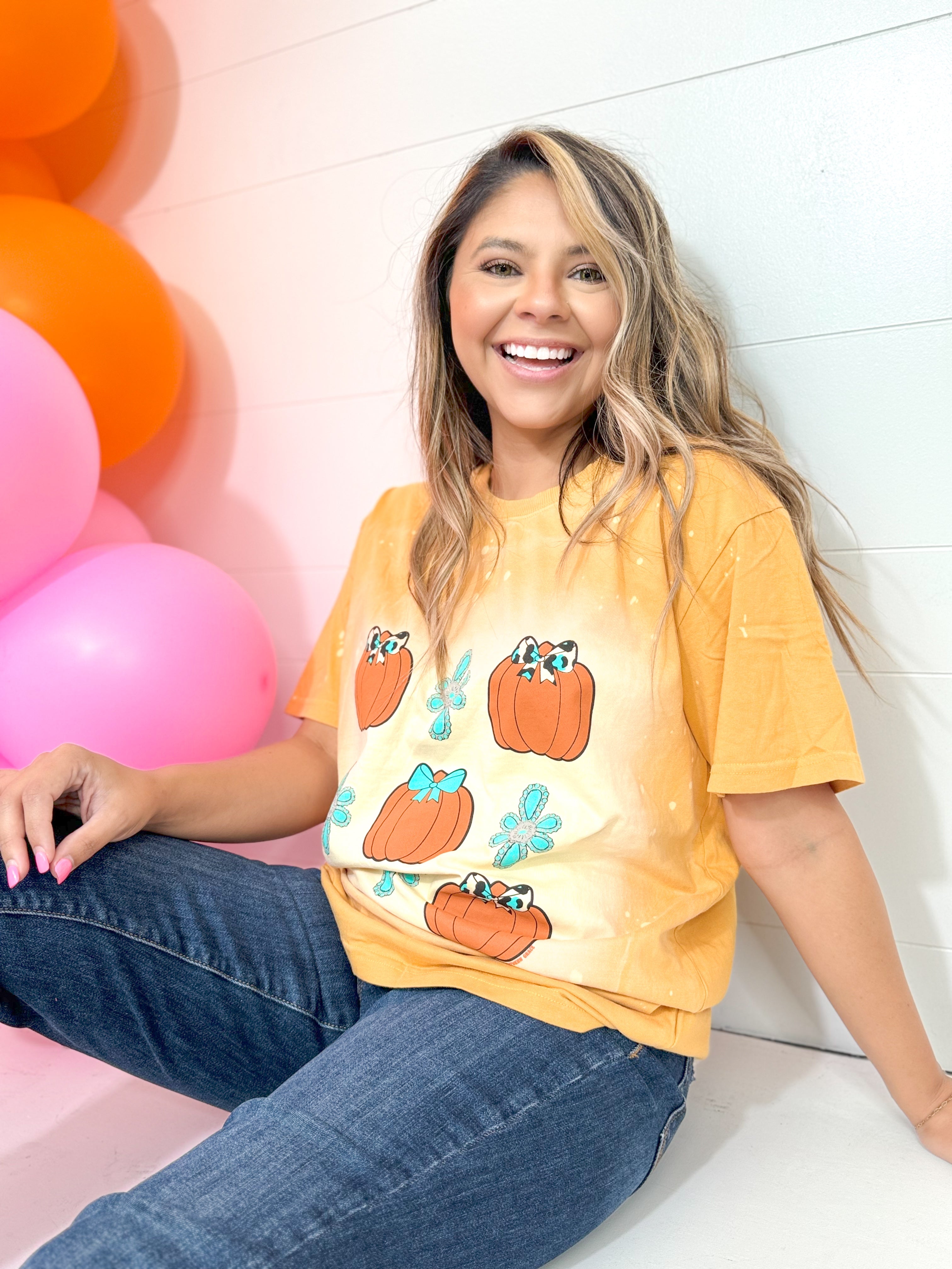 Western Pumpkins on Mustard Splatter Tee