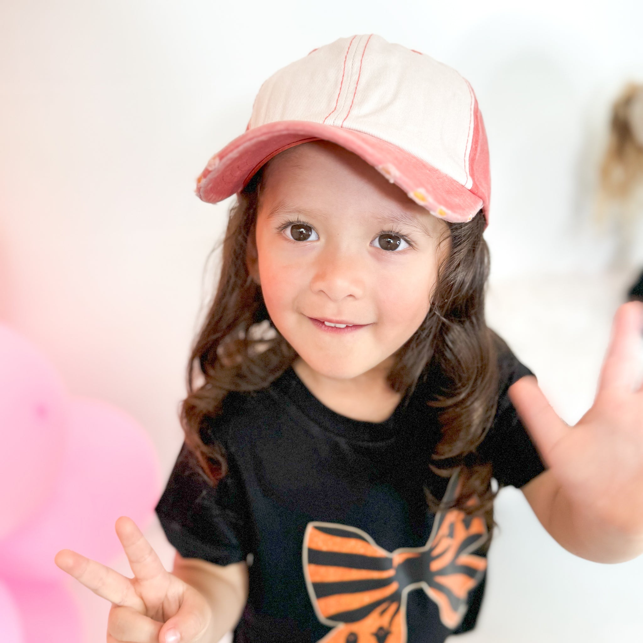 Girl's Distressed Orange and Cream Hat