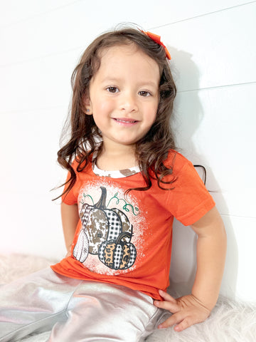 Girls' Triple Pumpkin Leopard, Cow & Orange Ringer Tee