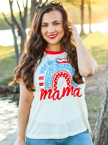 Mama Patriotic Rainbow Tee