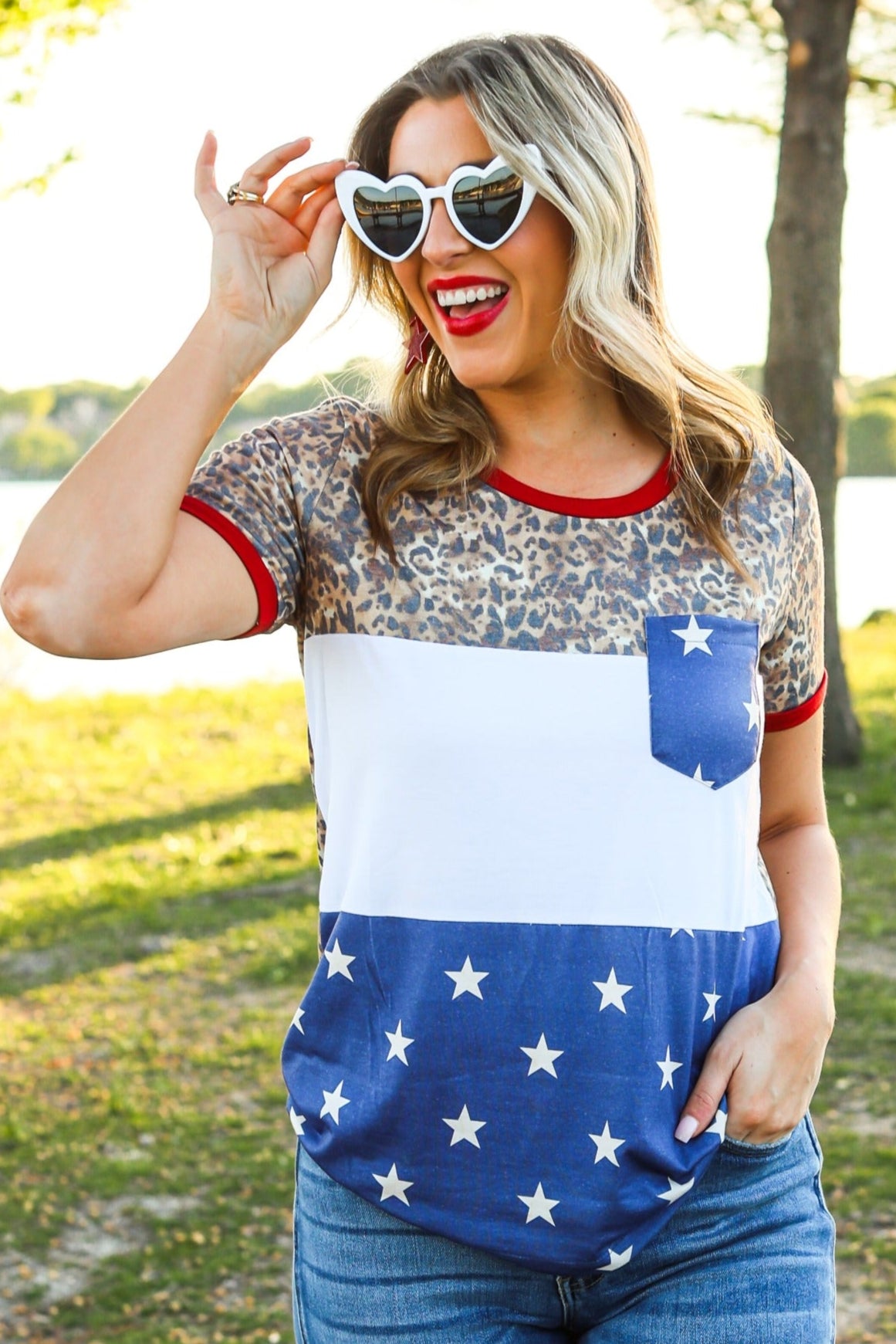 Party Like Its 1776 Pocket Tee, Vintage Leopard and Stars