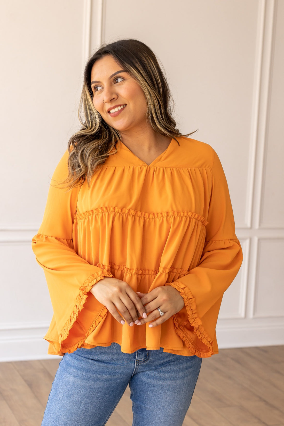 Softest Girly Orange Ruffle Blouse