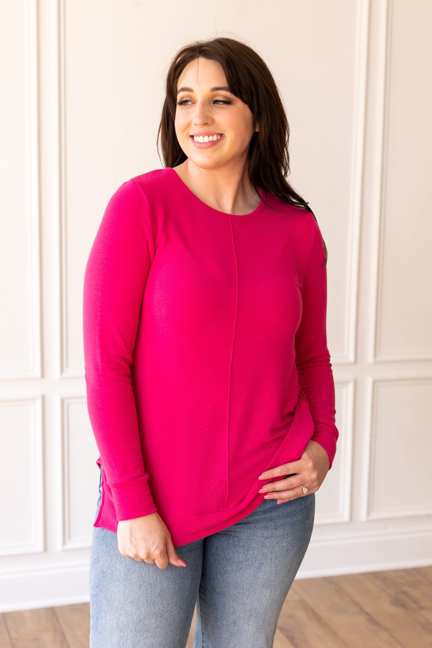 Hot Pink Top Knit Tunic with Front Seam