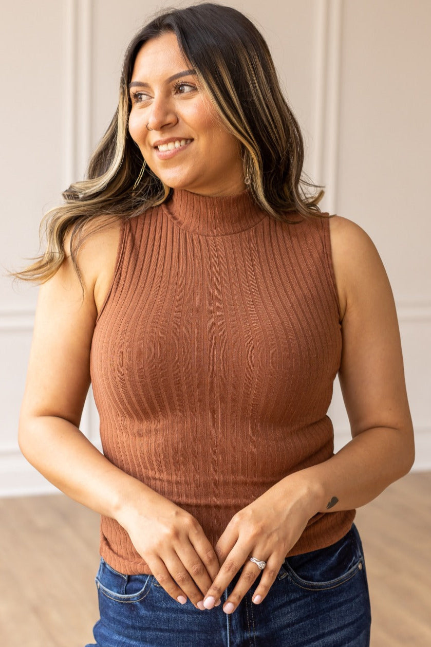The Portia Sleeveless Turtleneck, Brown