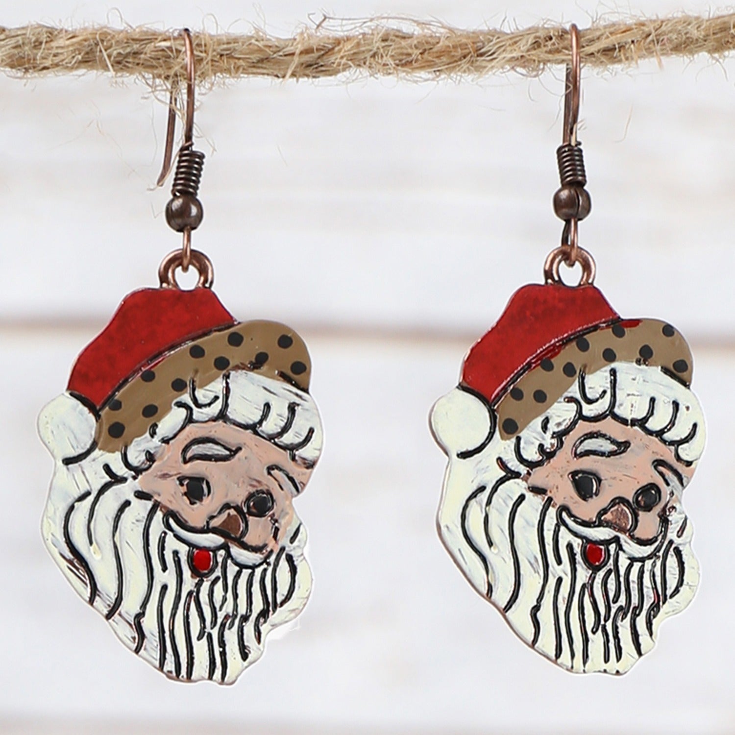 The Leopard Santa Hat Earrings, Copper