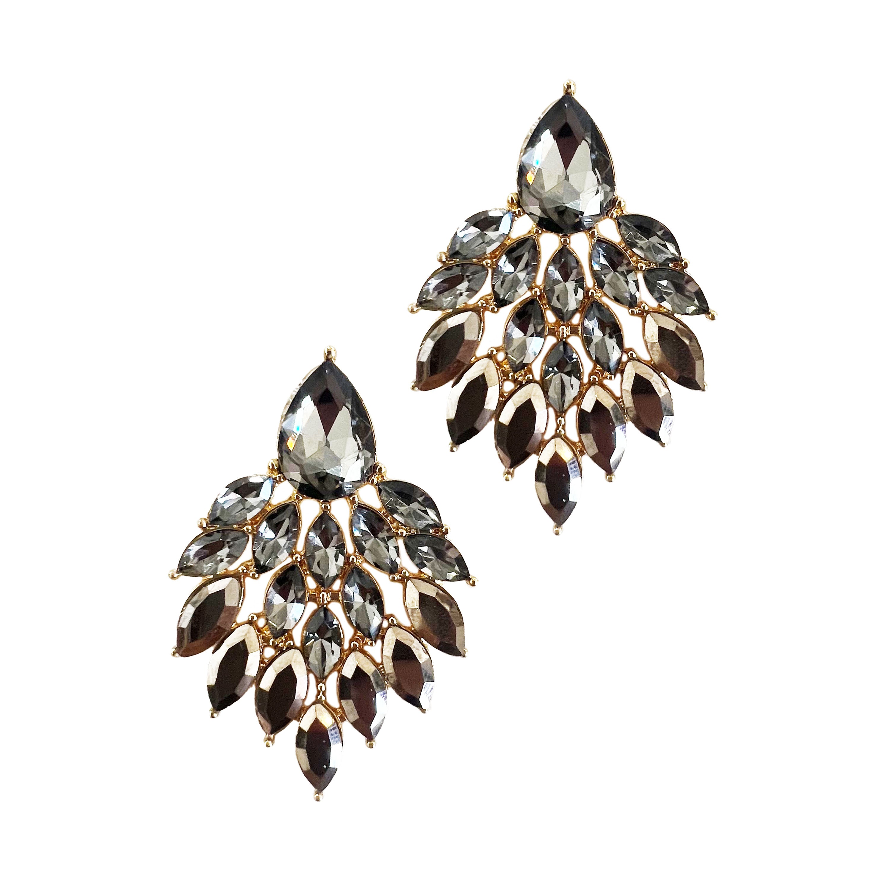 Smokey Crystal Feather Earrings