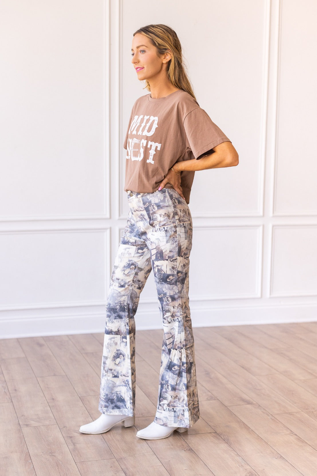 Western Print Flare Leg Pants