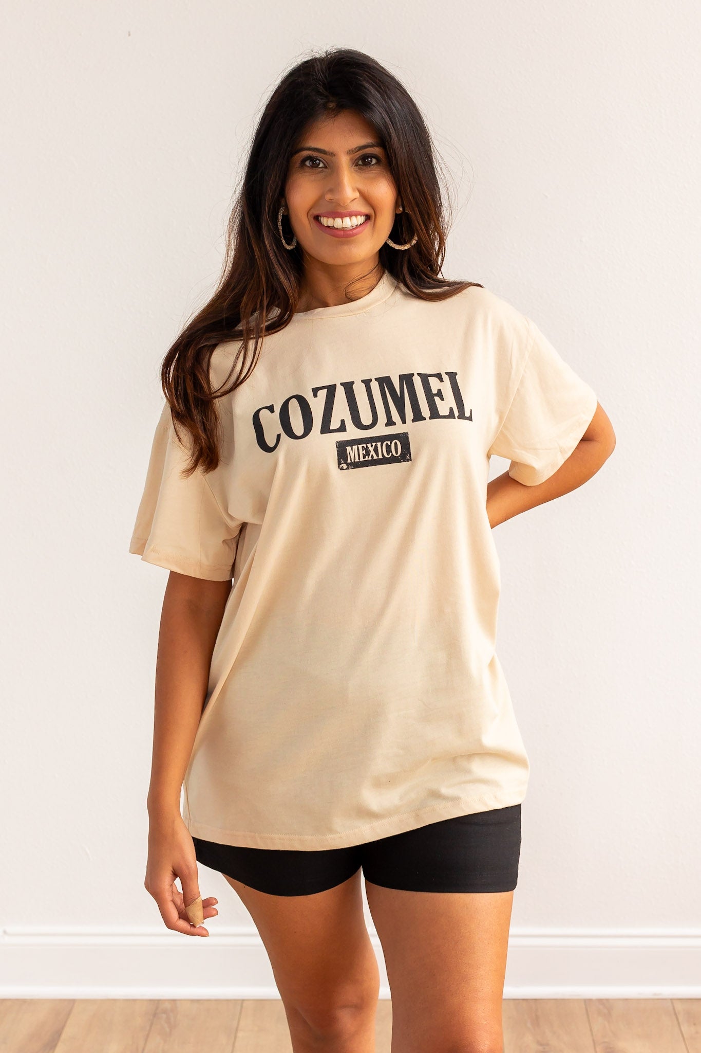 Tropical Vibes: Cozumel Mexico on Oversized Tee, Beige
