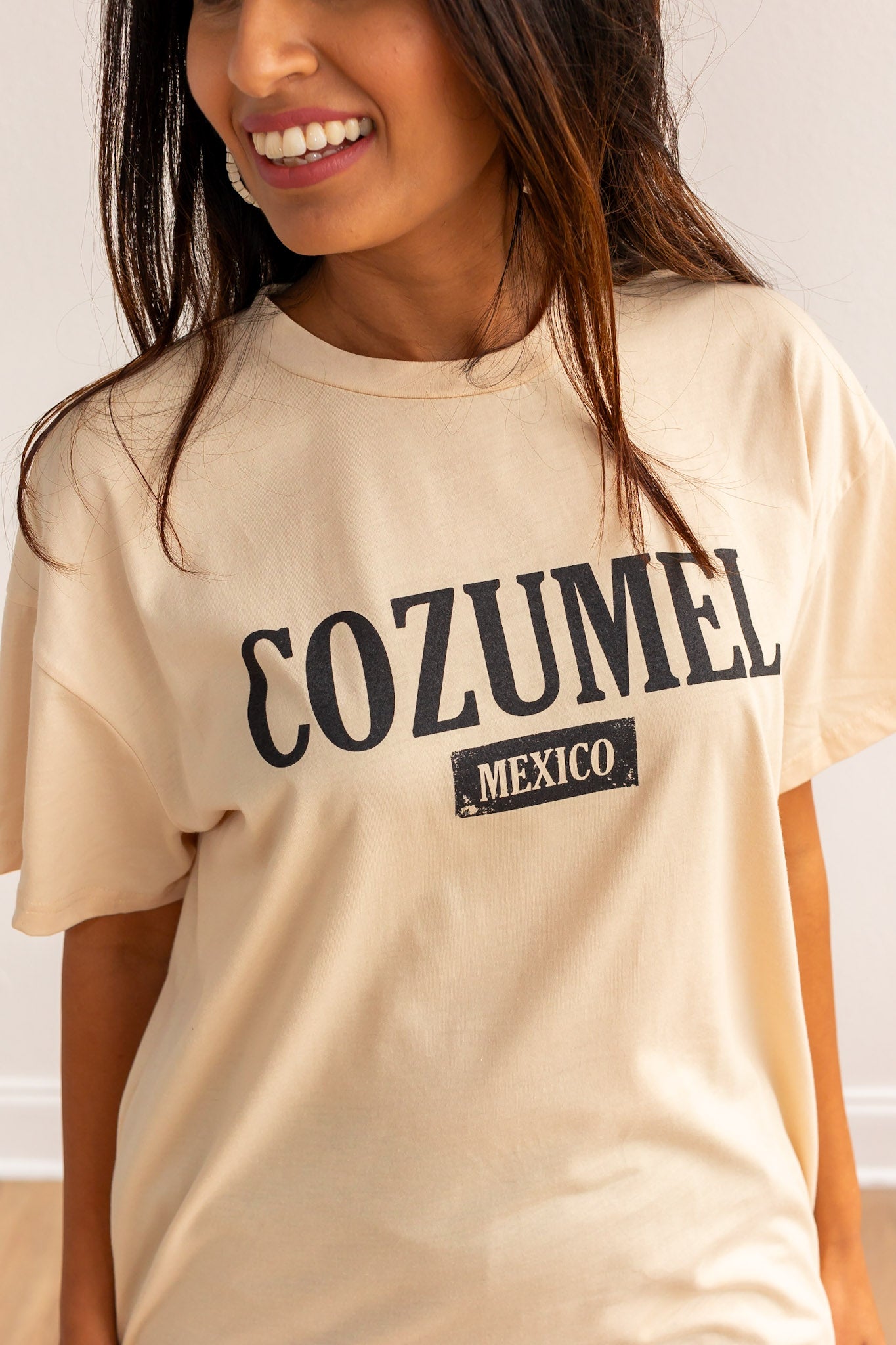 Tropical Vibes: Cozumel Mexico on Oversized Tee, Beige