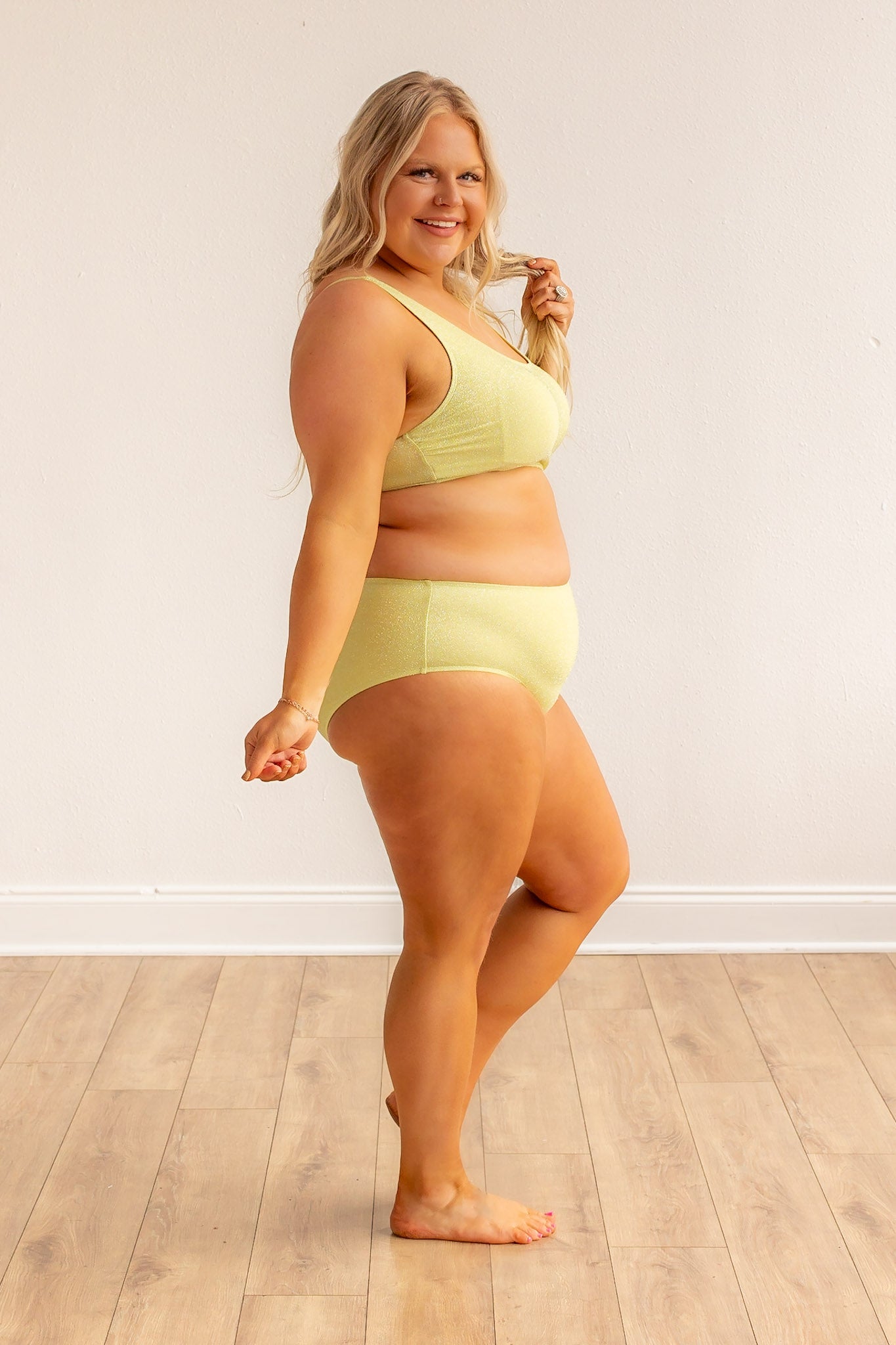 Green Shimmer Side Cut One Piece Swim