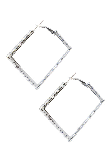 Medium Silver and Crystal Square Hoops Earrings