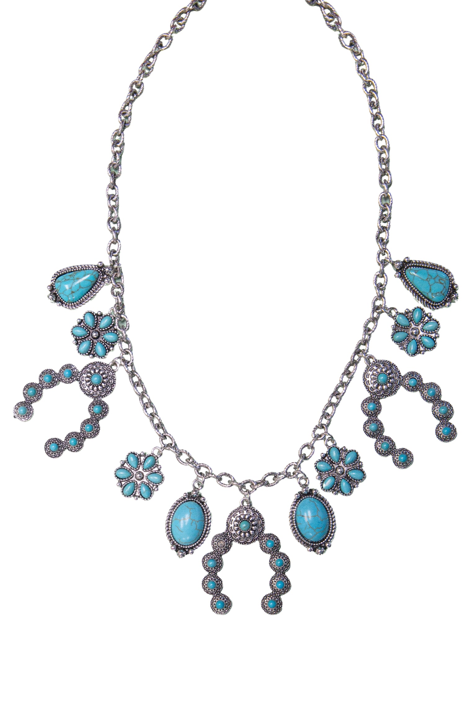 Silver and Turquoise Charm Necklace