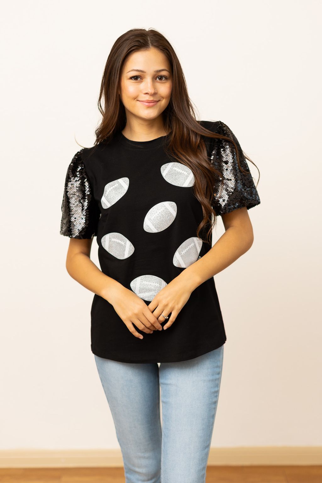 Glitter Football on Princess Top, Black