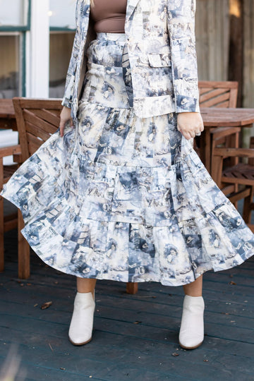 Western Print Tiered Maxi Skirt