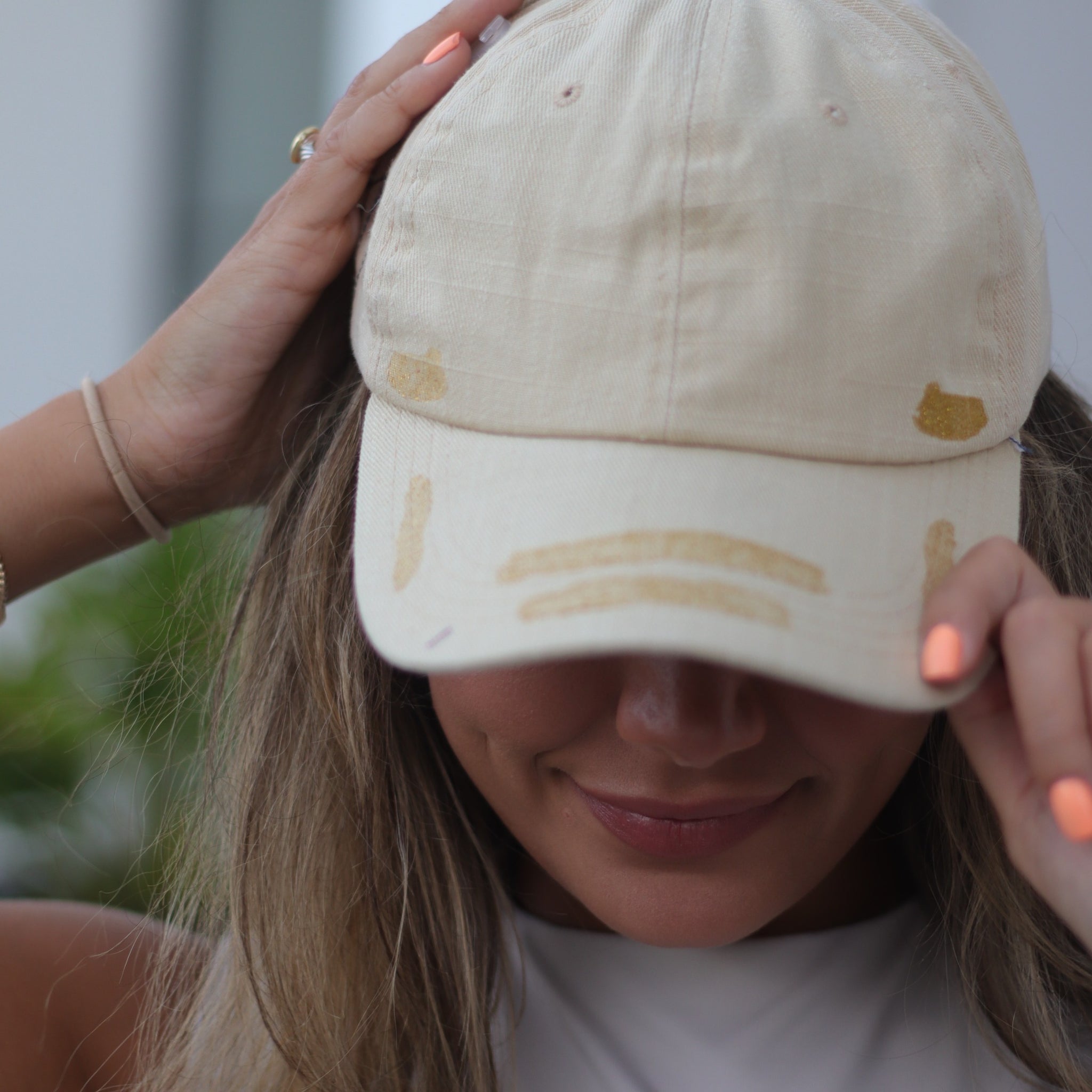 Beige Hat with Glitter Accents