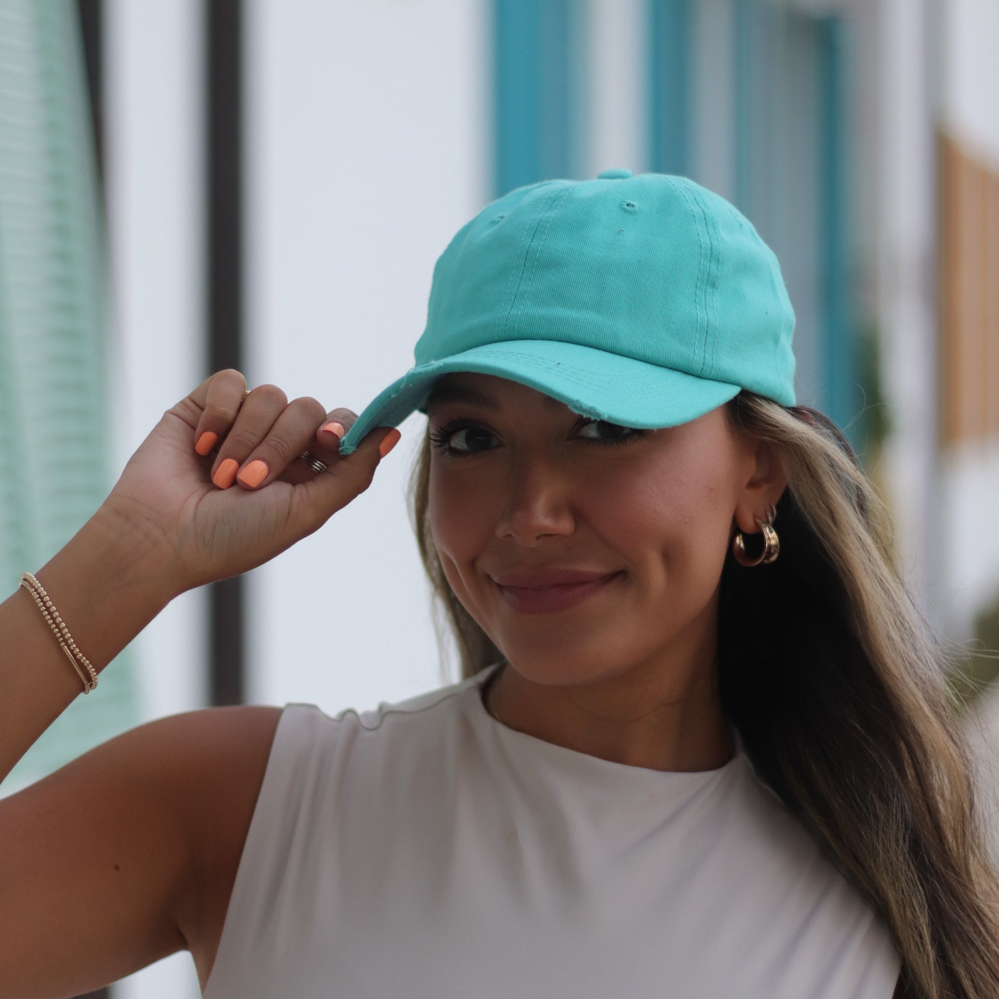 Distressed Turquoise Hat