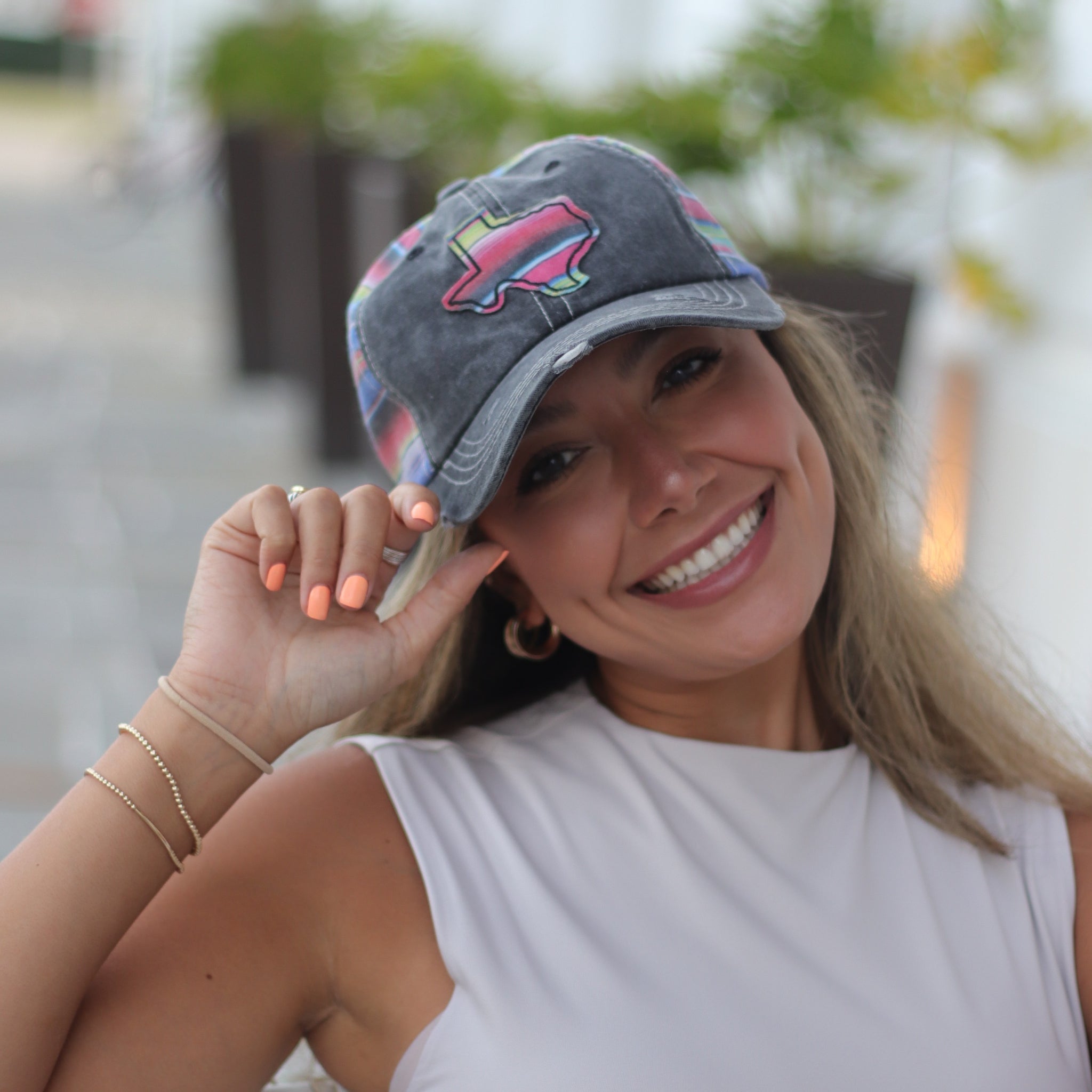 Embroidered Serape Texas on Charcoal Hat with Serape Fabric