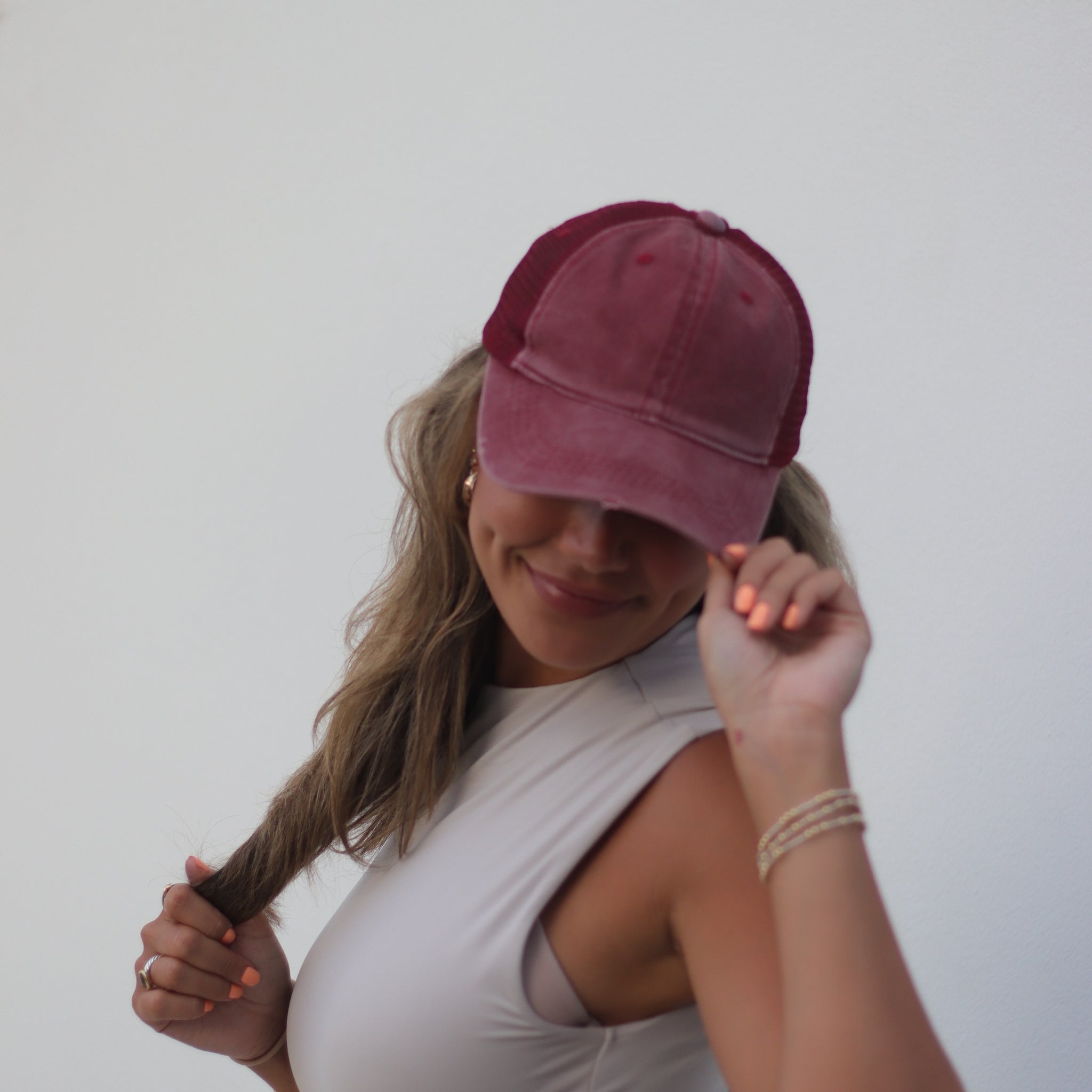 Maroon Distressed Hat with mesh