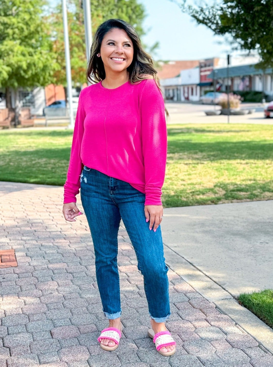 Hot Pink Top Knit Tunic with Front Seam