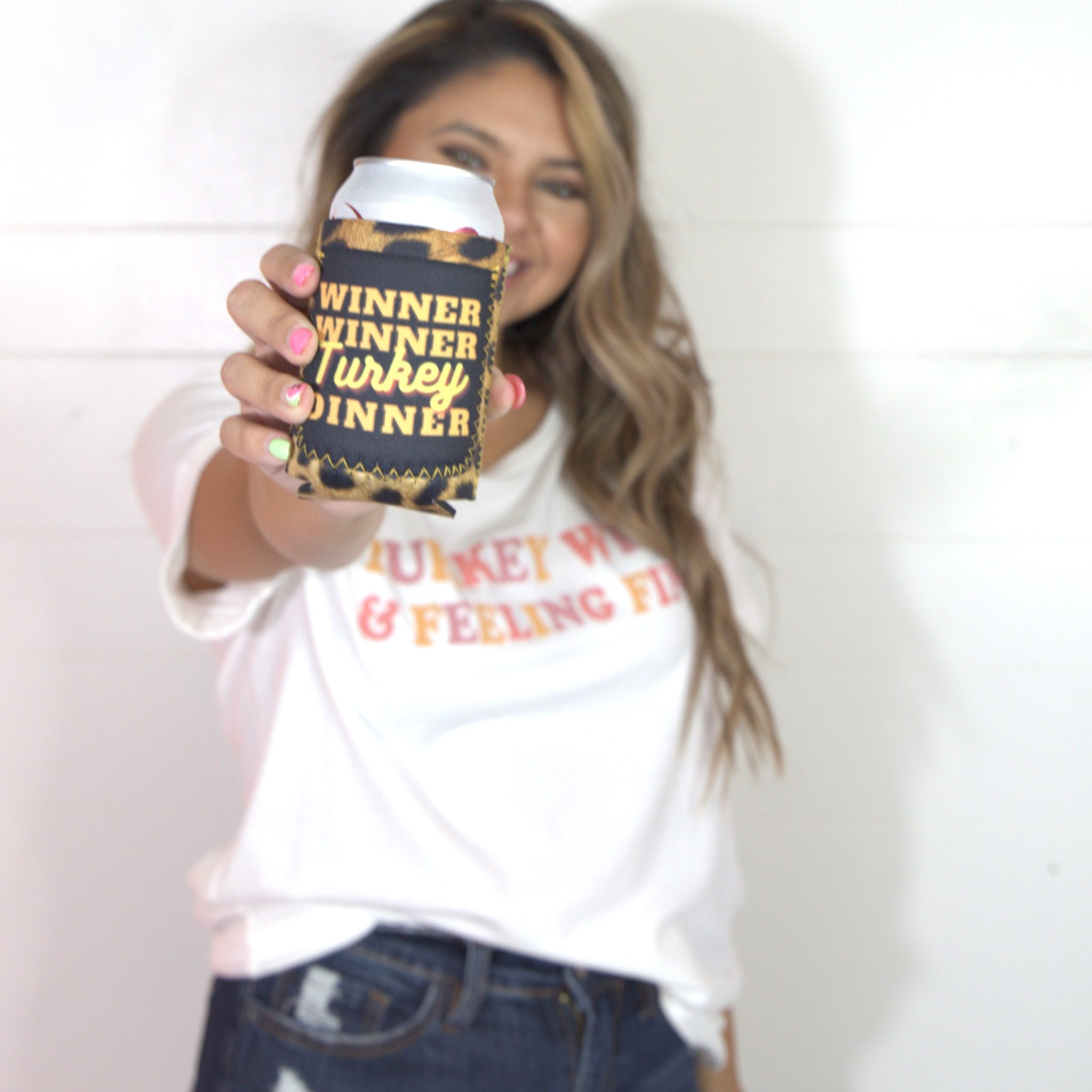 Winner Winner Turkey Dinner Leopard Can Cooler