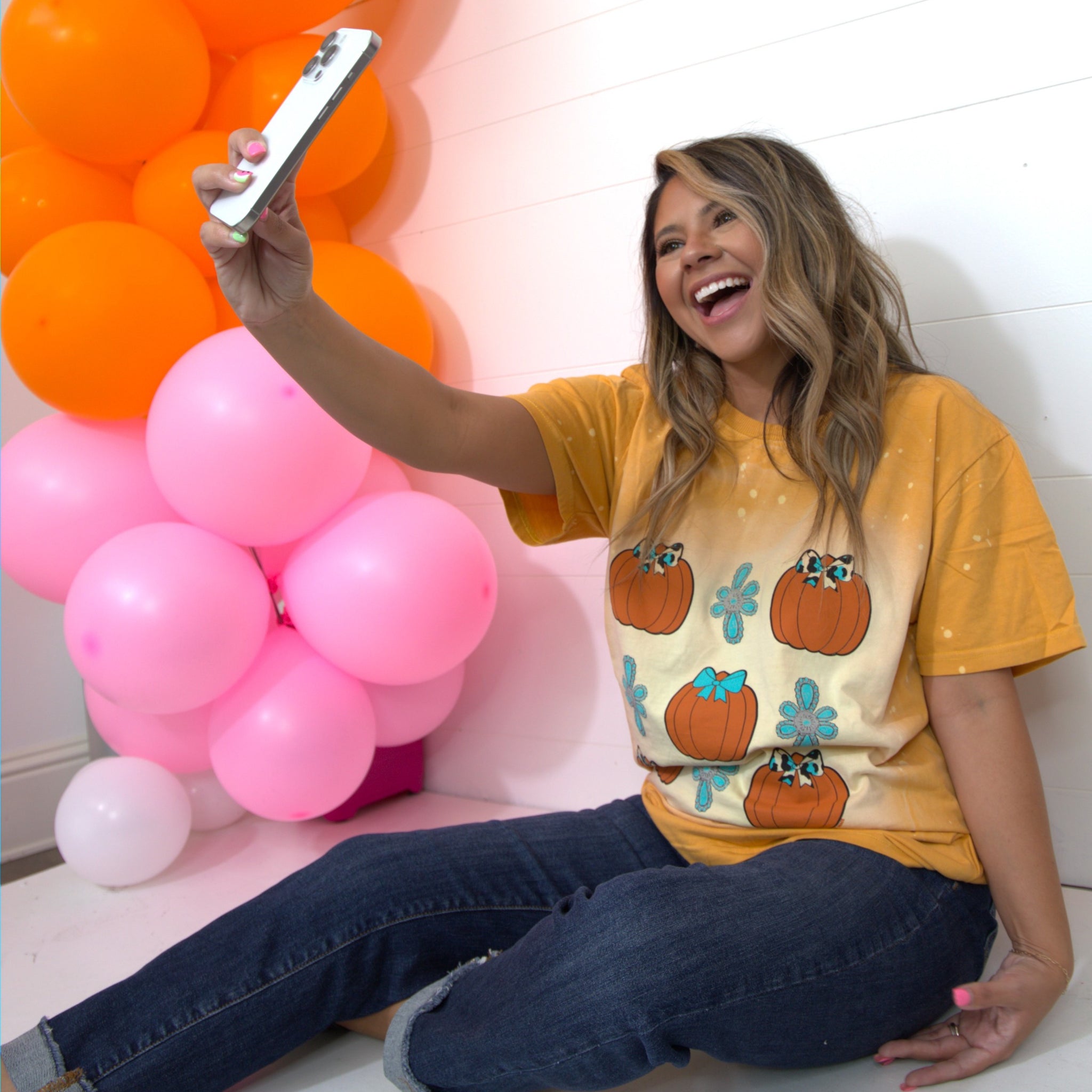 Western Pumpkins on Mustard Splatter Tee