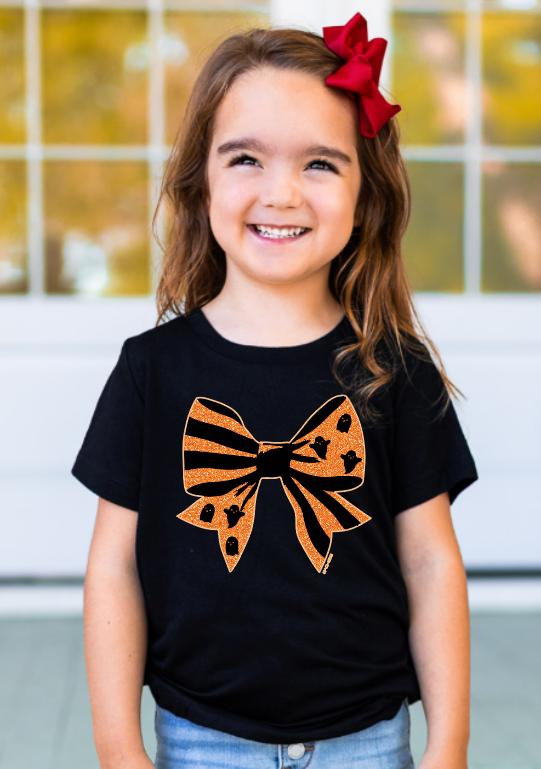 Girl's Bow on Black Crewneck Tee