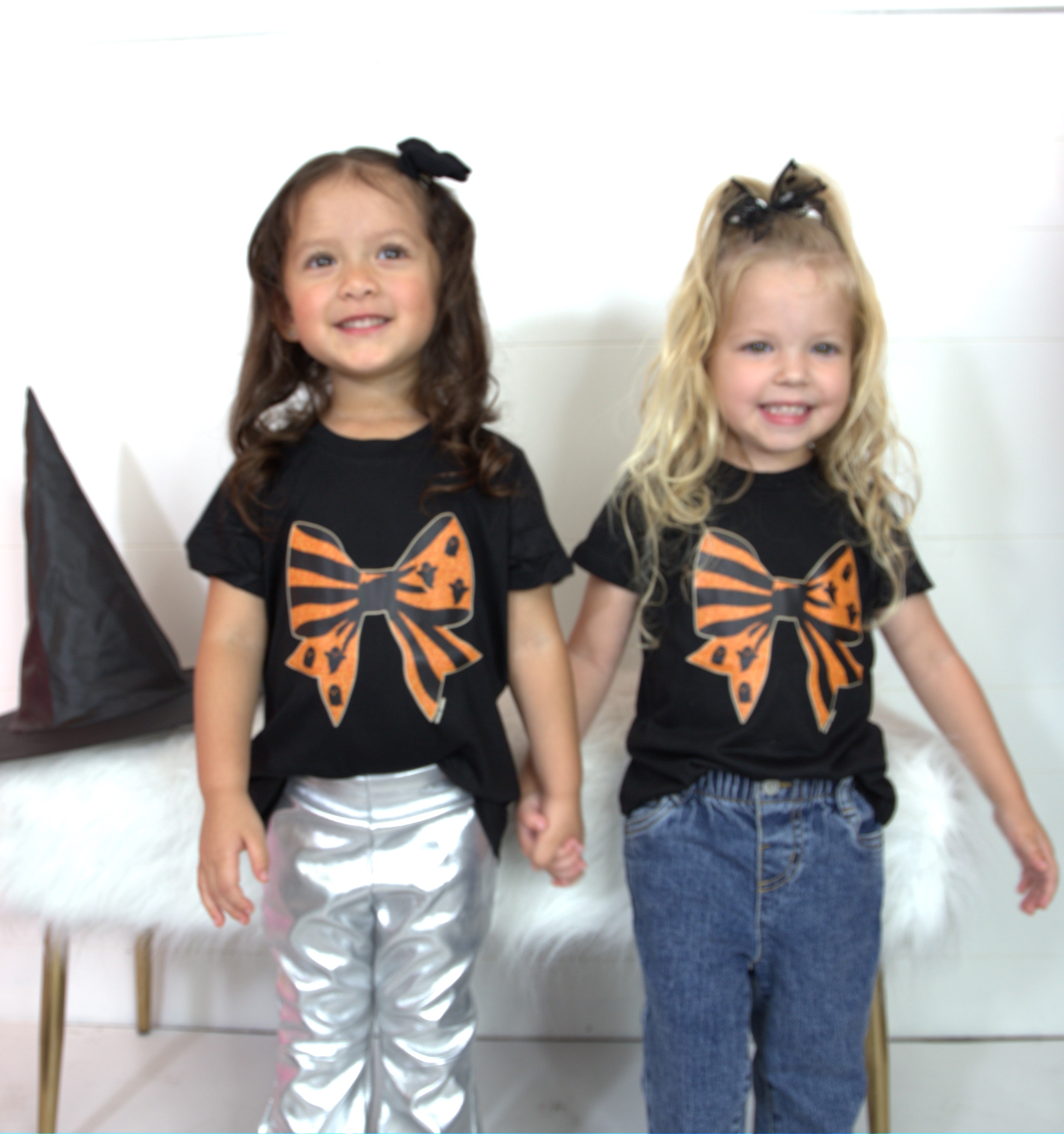 Girl's Bow on Black Crewneck Tee