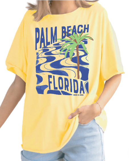 Palm Beach Florida on Yellow Crewneck Tee