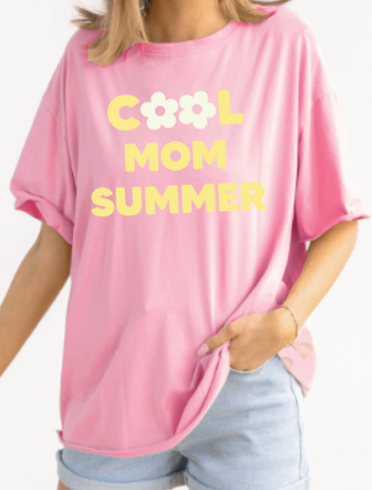 Cool Mom Summer On Pink Relaxed Fit Tee
