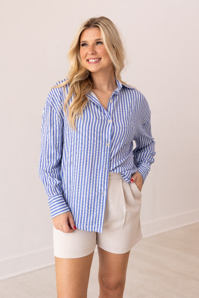 The Kathryn Button-Up, Striped Blue
