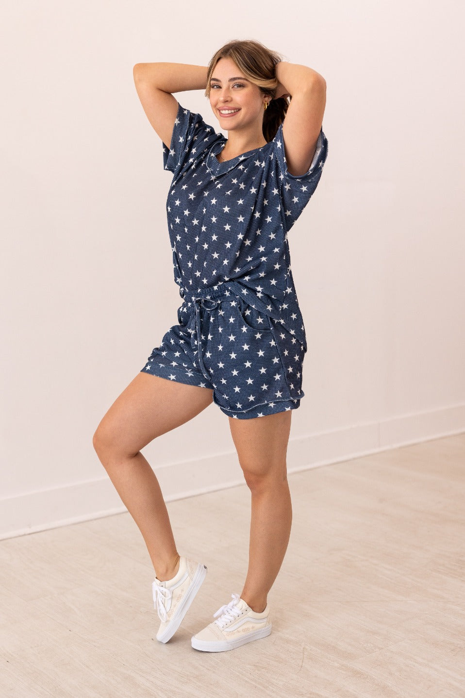 Navy Stars Waffle Knit Shorts