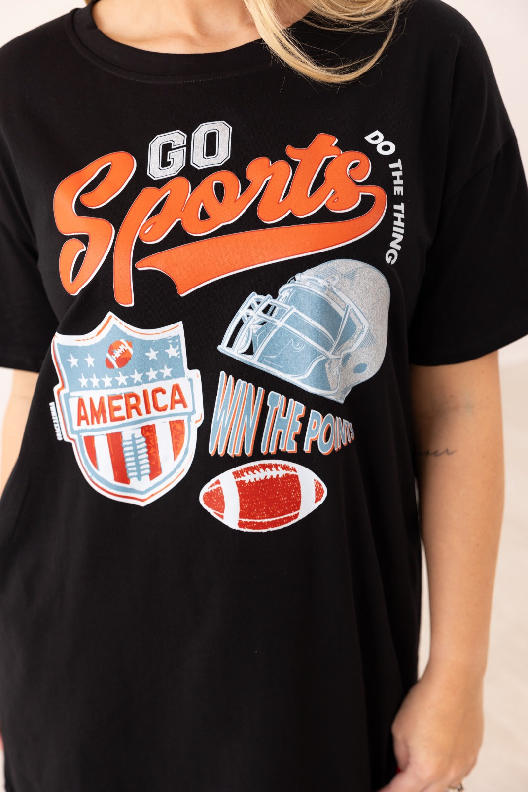 Go Sports Glitter On Black T-Shirt Dress