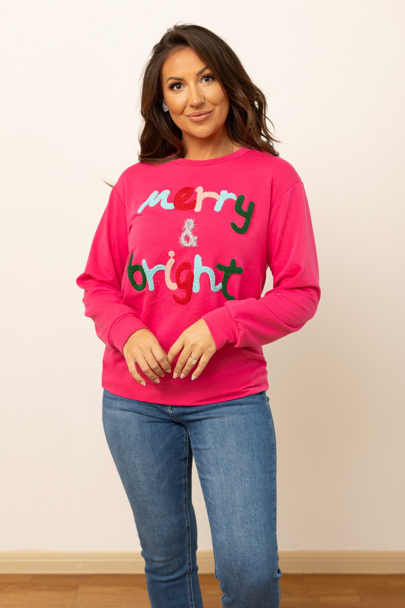 Merry & Bright Hot Pink Sweatshirt